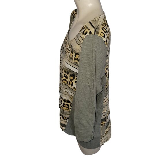 Chicos Womens Leopard & Striped Print Long Sleeve Top Size 2 Cotton/Modal - Picture 3 of 6